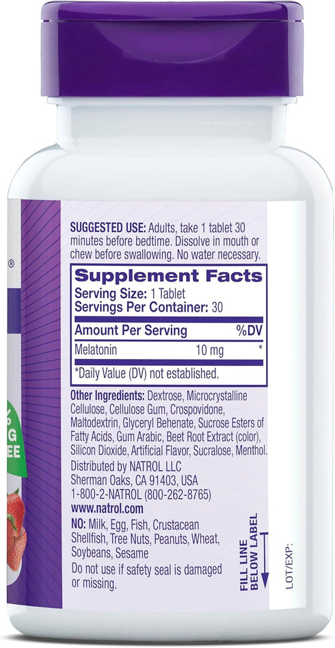 Natrol Sleep Melatonin 10mg Fast Dissolve Tablets, Nighttime Sleep Aid for Adults, 30 Strawberry-Flavored Tablets