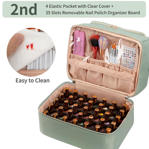 Nail Polish Organizer Case, Travel Nail Tech Carrying Box Holds 45 Bottles & Nail Lamp, Storage for Manicure Tools
