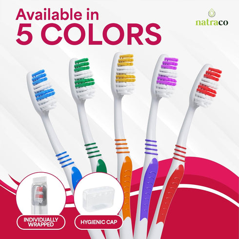 Bulk Toothbrush Pack with Covers, Premium Quality Individually Wrapped Colorful Brushes, Medium Soft Bristles (25)