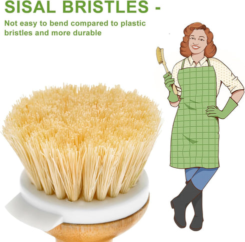 SUBEKYU Bamboo Dish Brush, Natural Wooden Dishwashing Scrubber for Cleaning Dishes, 1 Set