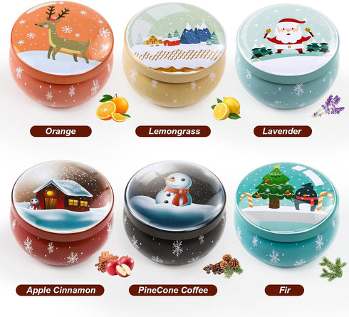 Obcxin 6 Pack, 100% Christmas Scented Candle Gift Christmas Candles for Home Scented, Natural Soy Wax Long Lasting Jar