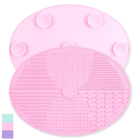 Makeup Brush Cleaner Mat, Silicone Brush Cleaning Pad Big Size with Suction Cup for Makeup Brush Cleaning (Pink)