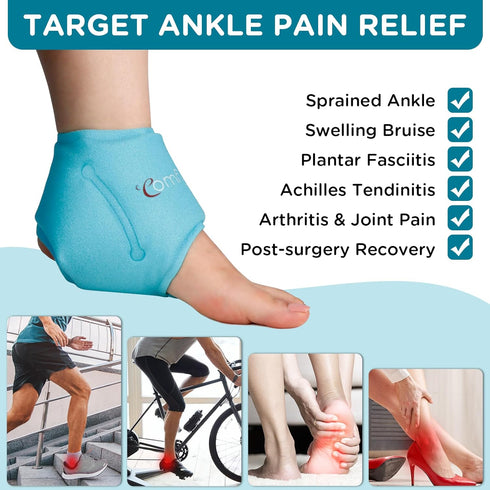Comfytemp Ankle Ice Pack Wrap, Reusable Gel Packs for Swelling, Foot Pain Relief, Hot Cold Compression for Injuries, 2