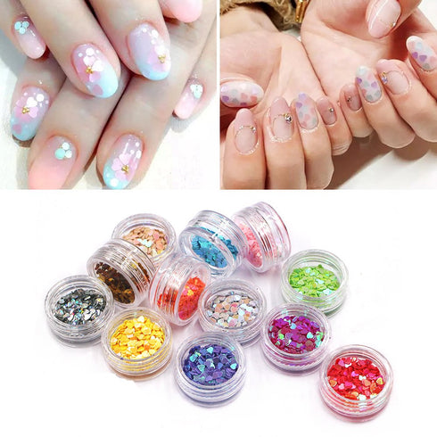 YesLady Nail Art Charms - Sequin Heart Shape Glitter Slime Flakes, 12 Colors