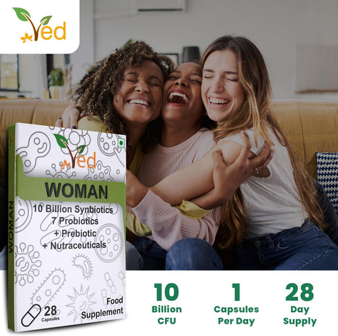 Ved Woman Complex Probiotics and Prebiotics - 10 Billion CFU, 28 Capsules with 20 Live Cultures for Children