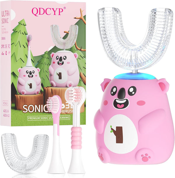 QDCYP Kids U Shaped Electric Toothbrush, Automatic 360 Sonic Cleaning, 6 Modes, 4