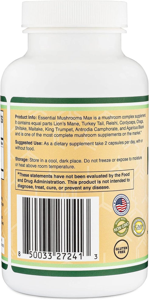 Mushroom Blend Supplement 1,000mg, Top 10 USA Grown Mushrooms (Lion's Mane, Reishi, Cordyceps, More)
