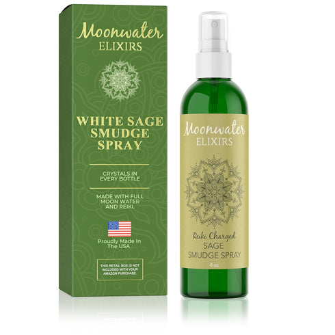 Moonwater Elixirs White Sage Spray for Smudging, 8 Fl Oz Sage Spray Mist for Clearing Negative Energy with Crystals