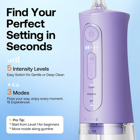 IPX7 3 5 Bitvae Water Dental Flosser Teeth Pick, Portable Water Teeth Cleaner Picks, Waterproof Oral Irrigator, Modes