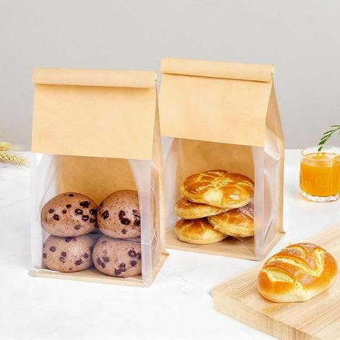 TOSPARTY 50 5.1 3.9 11 Inch Packaging PCS Bread Bags, x x Brown Kraft Paper Cookie Bags with Tin Tie Tab Lock