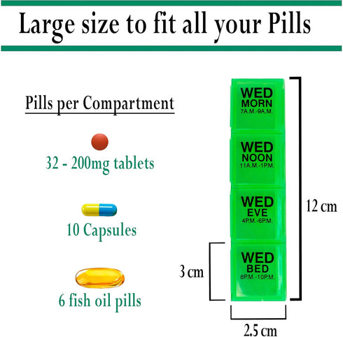 GMS 4 Times a Day Weekly Pill Reminder - Includes 7 Removable Pill Boxes in Flat White Tray