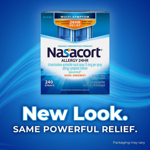 Nasacort 24HR Allergy Nasal Spray for Adults, Non-drowsy, Alcohol Free, 240 Sprays, 0.57 fl.oz. 2Ct