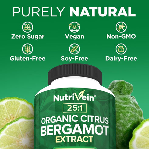 Nutrivein Organic Citrus Bergamot 25:1, 1400 mg, 120 Capsules, Heart Health in Men and Women, 60 Day Supply