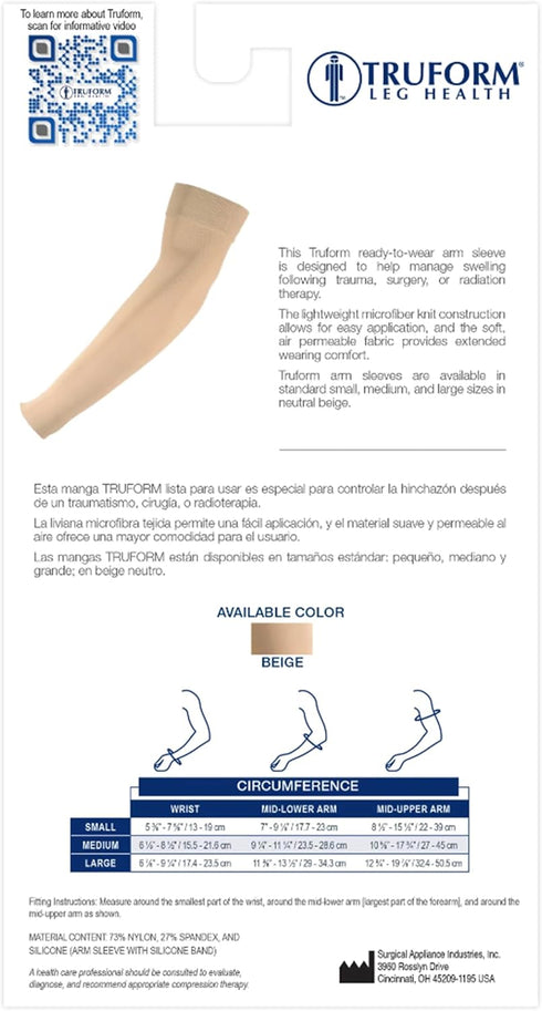 Truform Lymphedema Compression Arm Sleeve – 20-30 mmHg Post Mastectomy Support, Brown, Small