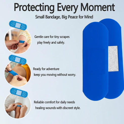 SHEHARUHI 200 Pack 1" 3" PE Blue Adhesive Bandages for Food Service and Catering, Metal Detectable, Waterproof Woven PE