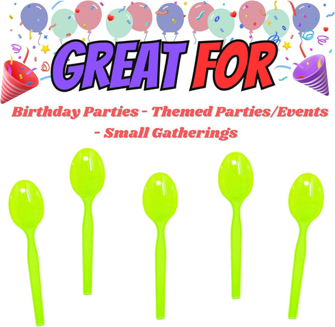 Lime Plastic Spoons (24 Pack) - Lightweight Disposable Cutlery for Parties and Occasions