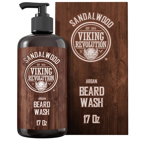 Viking Revolution Beard Wash Shampoo - Softens & Strengthens with Argan & Jojoba Oils, Sandalwood Scent (17 oz)