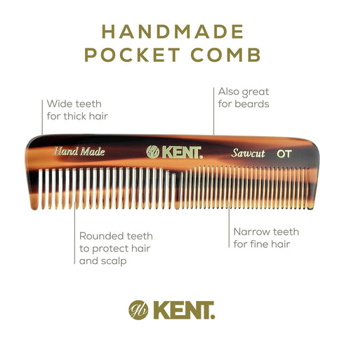 Kent A OT Small Double Tooth Hair Pocket Comb, Fine/Wide Tooth for Hair, Beard, and Mustache Grooming