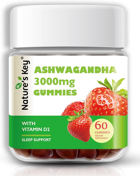 Nature's Key Ashwagandha Gummies, 3000mg High Potency Extract with Vitamin D2, Stress & Mood Support