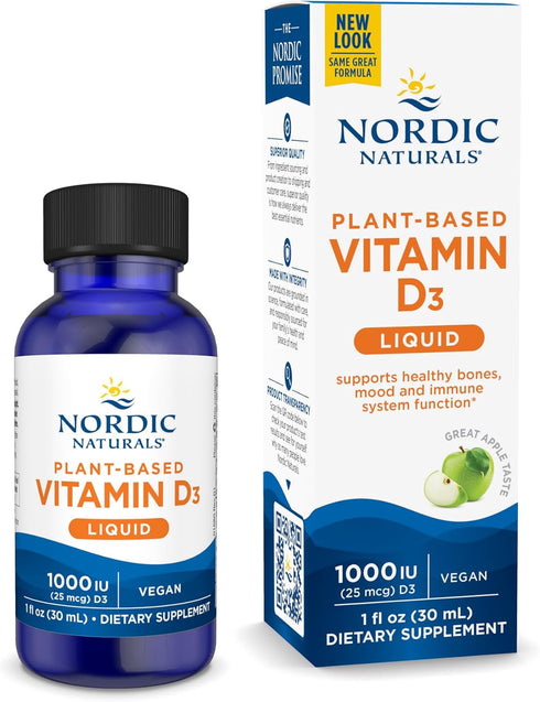 Nordic Naturals Plant-Based Vitamin D3 Liquid - 1 oz, 1000 IU - Healthy Bones, Mood & Immune Function - Non-GMO, Vegan