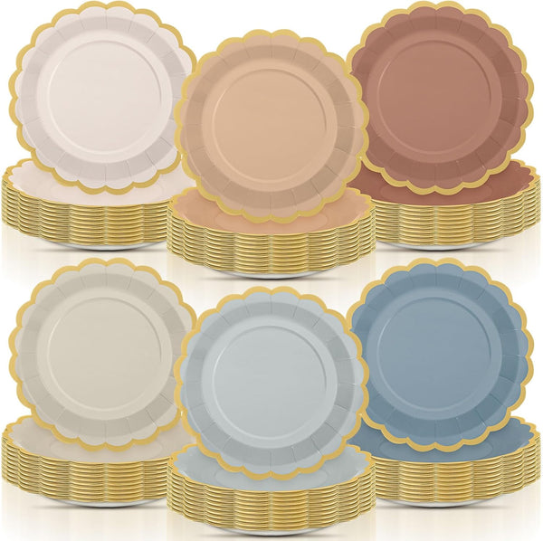 Tiangrid 96 Pcs Morandi Color Paper Plates 9 Inch Pastel Scalloped Disposable Colored