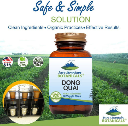 Pure Mountain Botanicals Dong Quai Capsules, 500mg Dong Quai Root Supplement, Kosher Vegan Caps