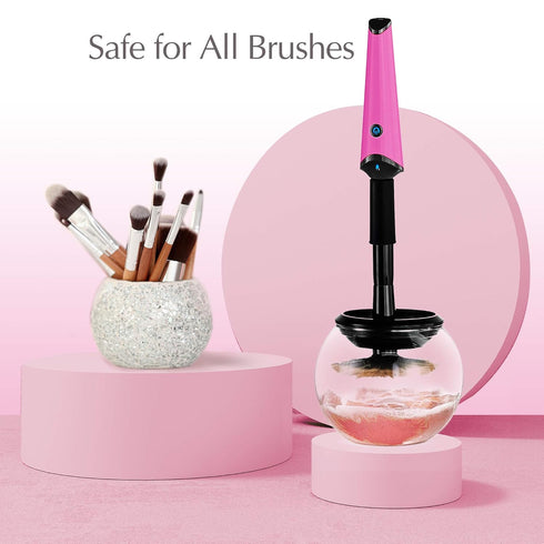 Luxe Electric Makeup Brush Cleaner, Pink USB Charging Station with 3 Adjustable Speeds for Instant Washing and Drying