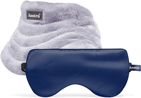 ASUTRA Navy Silk Eye Pillow and Plush Gray Weighted Neck Wrap Bundle Set - 2 Products, Weighted Eye Mask Filled with