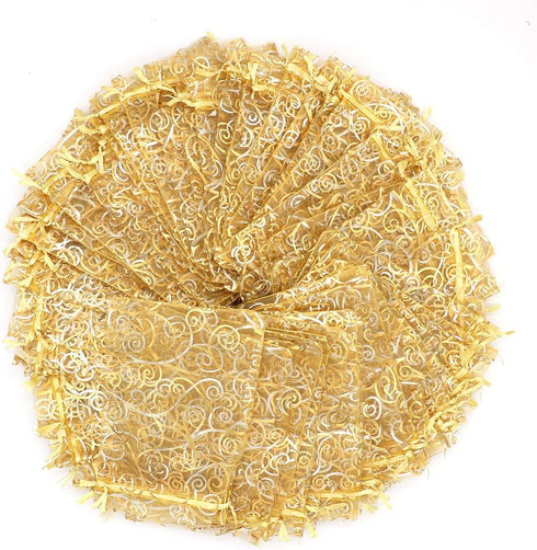 Staruby Organza Gift Bags 100Pcs, Gold Sheer 4x6 Inch Favor Bags for Wedding Party Favors