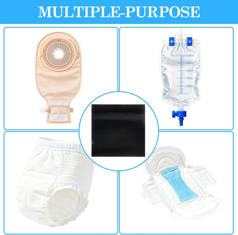 Klmnop 100 Count 8"x8" Ostomy Pouch Disposal Bags, Black Zip Seal Closure Odors Lock Mess Free Disposable Bags