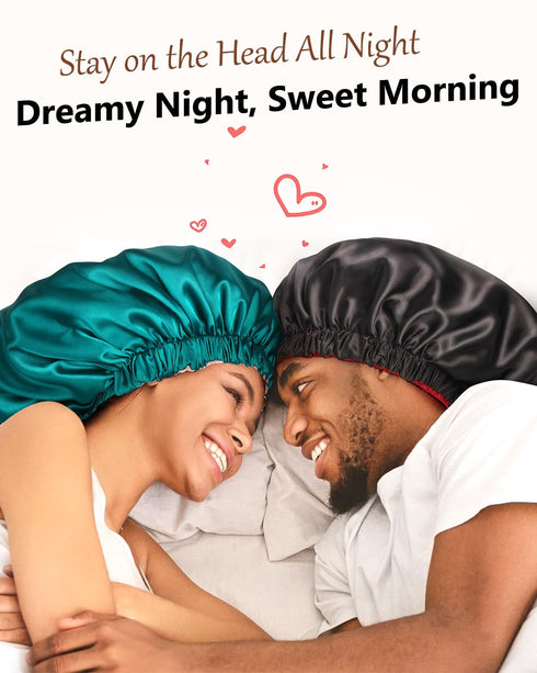 mikimini Satin Bonnet for Men and Women, Reversible Double Layer Sleeping Bonnet for Hair Braids, Adjustable Elastic