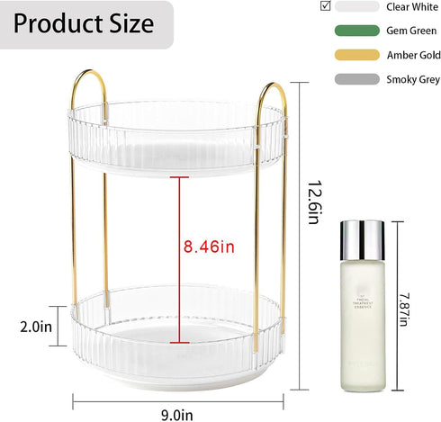 YCIA&DONE 360 Rotating Makeup Organizer - High Capacity 2 Tiers Cosmetic Skincare Perfume Organizer (Clear White)