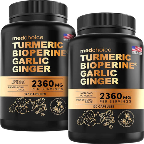 4-in-1 Turmeric and Garlic Supplements with Bioperine 2360 mg (240 ct) - Turmeric Curcumin with Black Pepper for Joint,