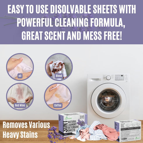 180 Loads Natural Laundry Detergent Sheets, 90 Sheet Pack (Calm Lavender) - Biodegradable, Mess Free, Eco Friendly