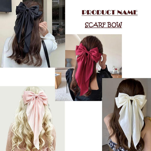 Oversized Long-tail Silky Satin Bow for Hair, Large Black Hair Barrettes for Women Girl, Cute Aesthetic Hair