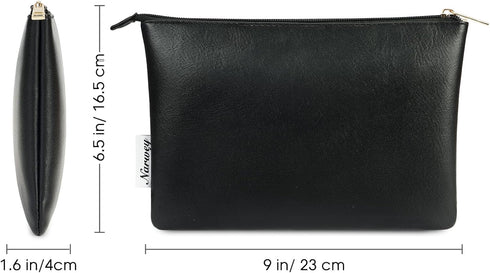 Narwey Small Makeup Bag - Vegan Leather Travel Pouch, Zipper Cosmetic Bag for Women (Black)