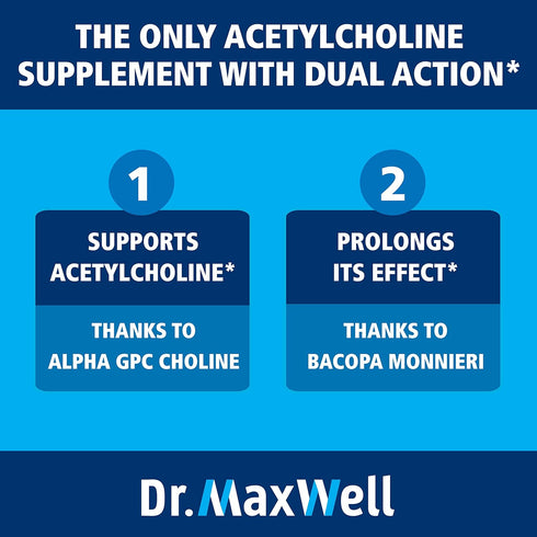 Acetylcholine Alpha GPC Choline 600mg + Bacopa - Reliable Memory & Learning Supplement, 60 Capsules