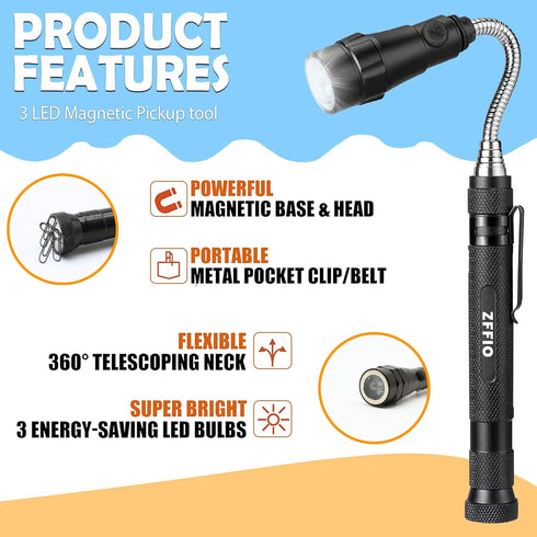 ZFFIO Gifts for Men Stocking Stuffers for Adults Christmas - Magnetic Flashlight Pickup Tool White Elephant Gifts