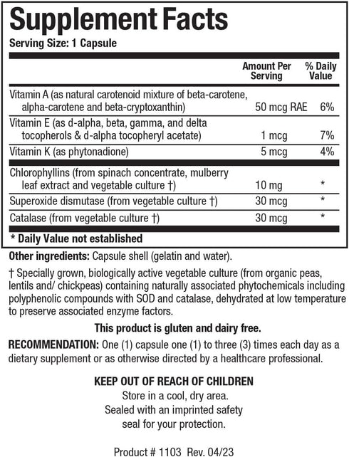 Biotics Research Chlorocaps Chlorophyllins, Vitamins, SOD & Catalase, Good Source of Magnesium, 90 Caps