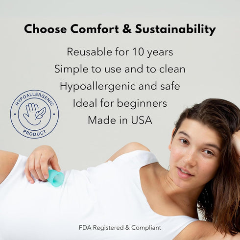 Lena Menstrual Cups - Reusable Period Cup, Silicone Menstrual Cup for Super Heavy Flow, Large, Gray