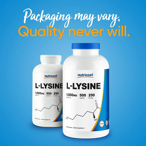 Nutricost L-Lysine 1000mg, 250 Servings, 500 Capsules, Gluten Free, Non-GMO
