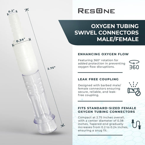 Oxygen Tubing Swivel Connectors 10-Pack, Cannula, Hose, Tube Connectors, Oxygen Line Splitter, Concentrator Supplies, 360-Degree Rotation, Medical, Home, Marine Use, Standard Size - Male/Female