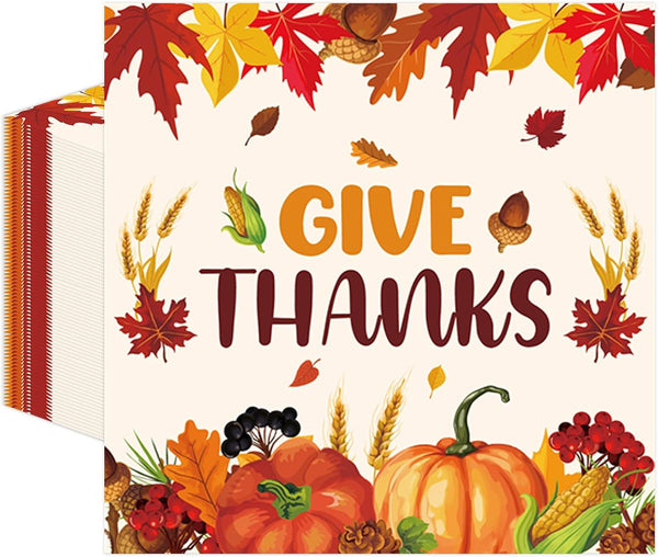 HiEnjoin 50Pcs Thanksgiving Fall Paper Napkins, Disposable Pumpkin Napkins Maple Leaves Guest Napkins
