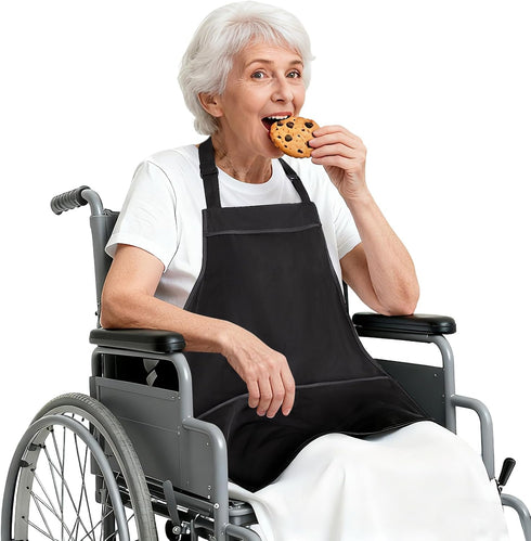 Noverlife Adjustable Adult Bib with Large Crumb Catcher Pocket, Reusable Eating Apron for Elderly Dining Clothing