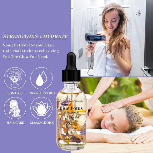 NP NATURES PHILOSOPHY Blue Lotus Multi-Use Oil, Organic Essential Oil for Face, Body, Hair - 2 Fl Oz