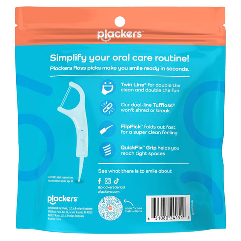 Plackers Twin-Line Dental Flossers, Cool Mint Flavor, 300 Count Dual Action Flossing System for Easy Storage