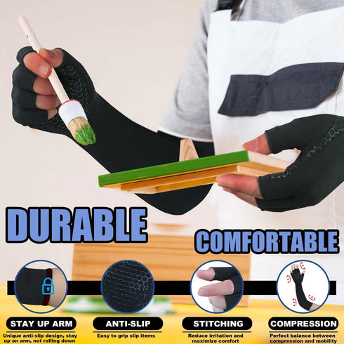 Long Copper Arthritis Gloves, Compression Gloves for Hand Pain Relief, Fingerless Typing Gloves for Women and Men