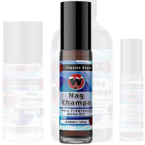 WagsMarket Nag Champa Perfume Oil, 0.33oz Roll On to 4oz Glass Bottle