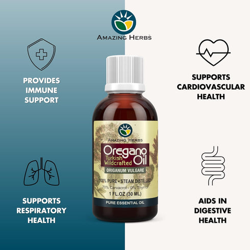 Amazing Herbs Pure Oregano Essential Oil - 100% Pure Oregano Oil, 1 Fl Oz, Promotes Gastrointestinal & Respiratory