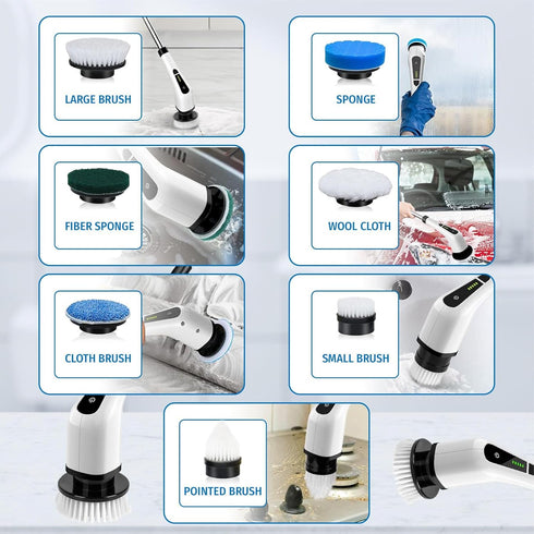 Electric Spin Scrubber, Cordless Scrubber with 7 Replaceable Cleaning Brushes and Dual Speed, Power Scrubber